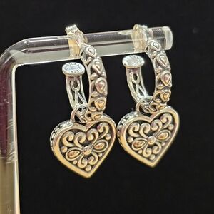 A By John Hardy 925 and 14K Hoop Earrings With Heart Charms